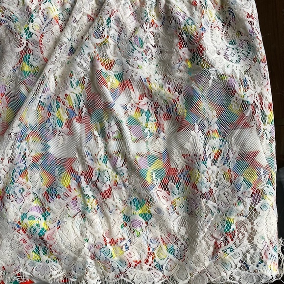 Lace with Colorful Underlay Dress - V- Neck with Fringe at the Bottom - Picture 4 of 5